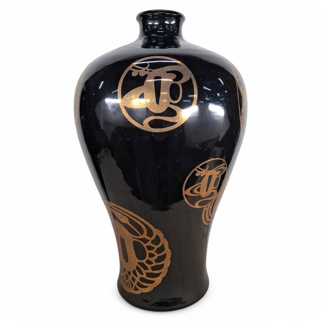 Danny's Fine Porcelain Black Gold Vase - CLOSEOUT