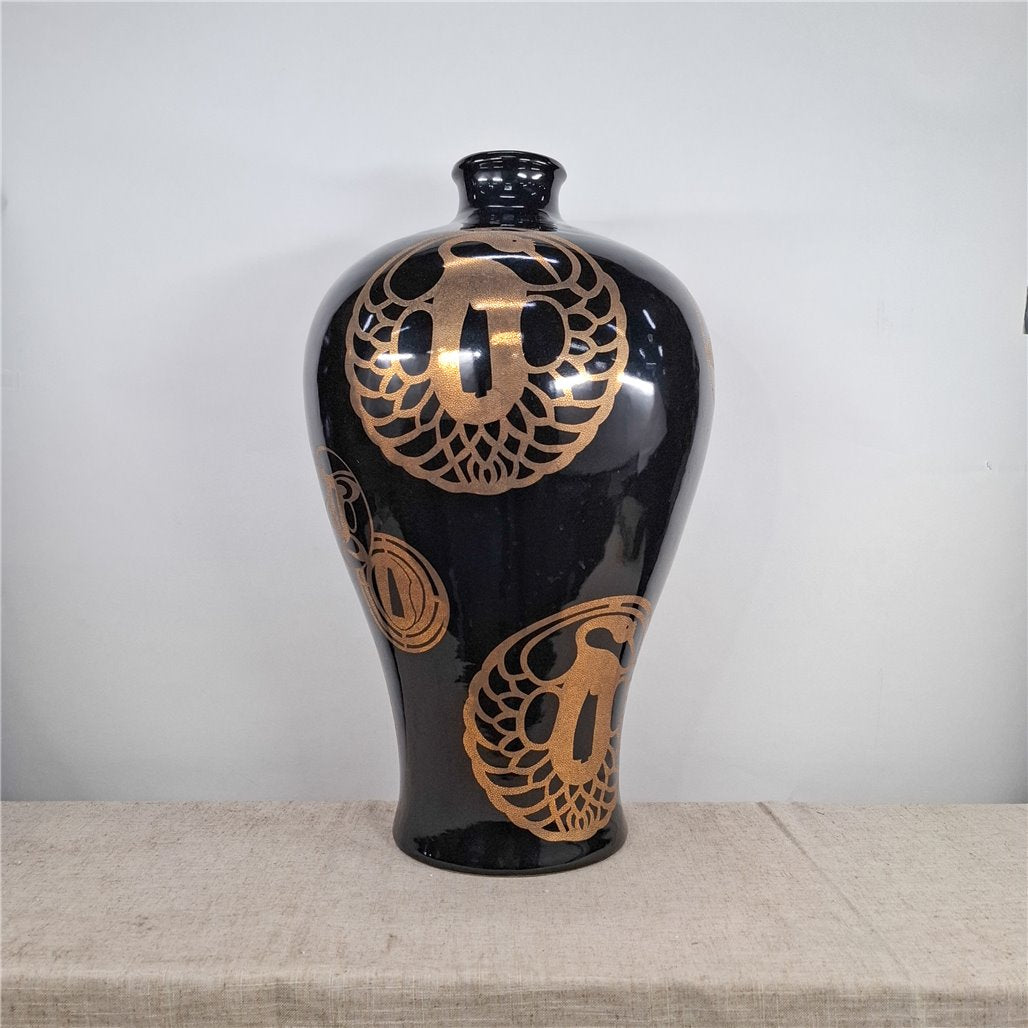 Danny's Fine Porcelain Black Gold Vase - CLOSEOUT