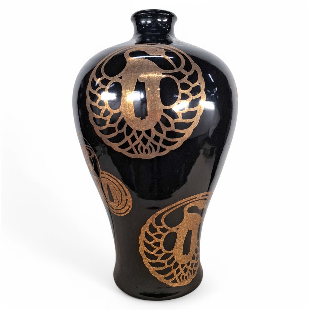 Danny's Fine Porcelain Black Gold Vase - CLOSEOUT