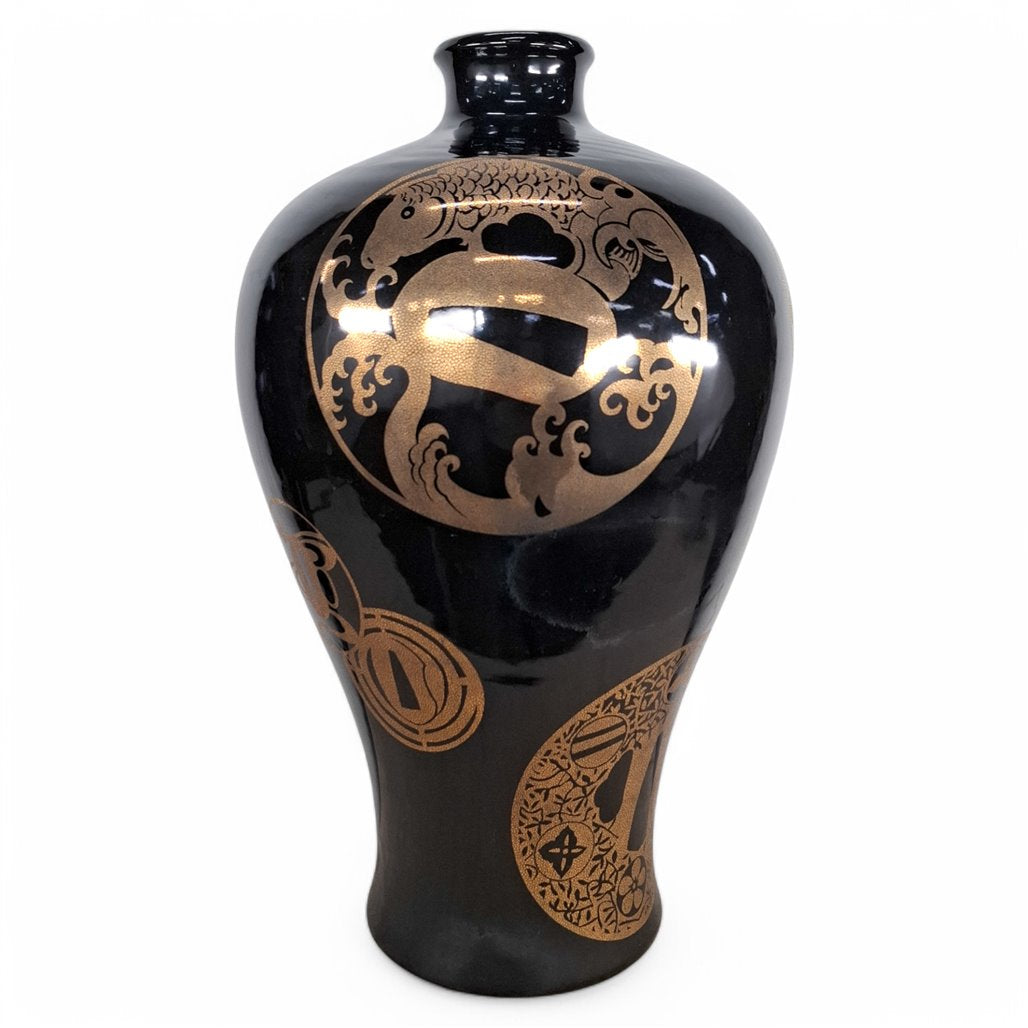 Danny's Fine Porcelain Black Gold Vase - CLOSEOUT