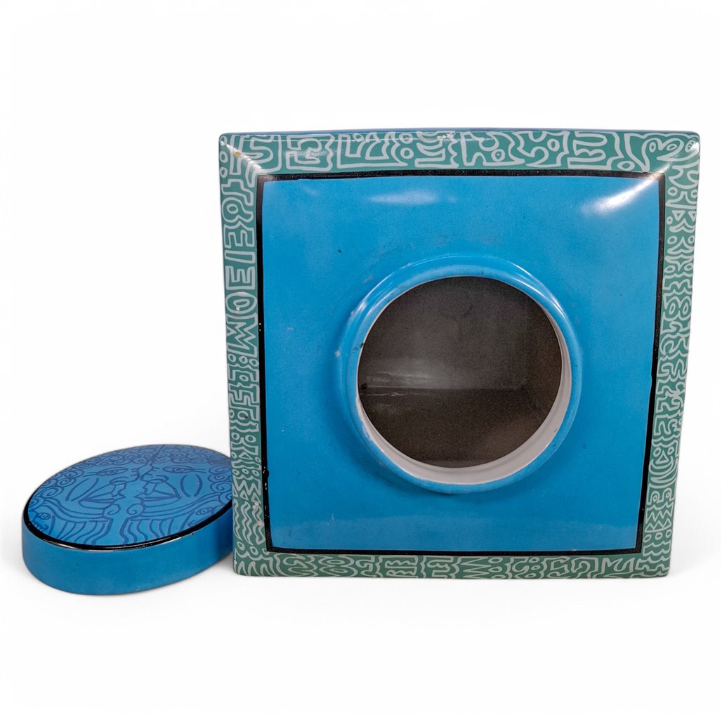 Danny's Fine Porcelain Blue Square Square Jar - CLOSEOUT