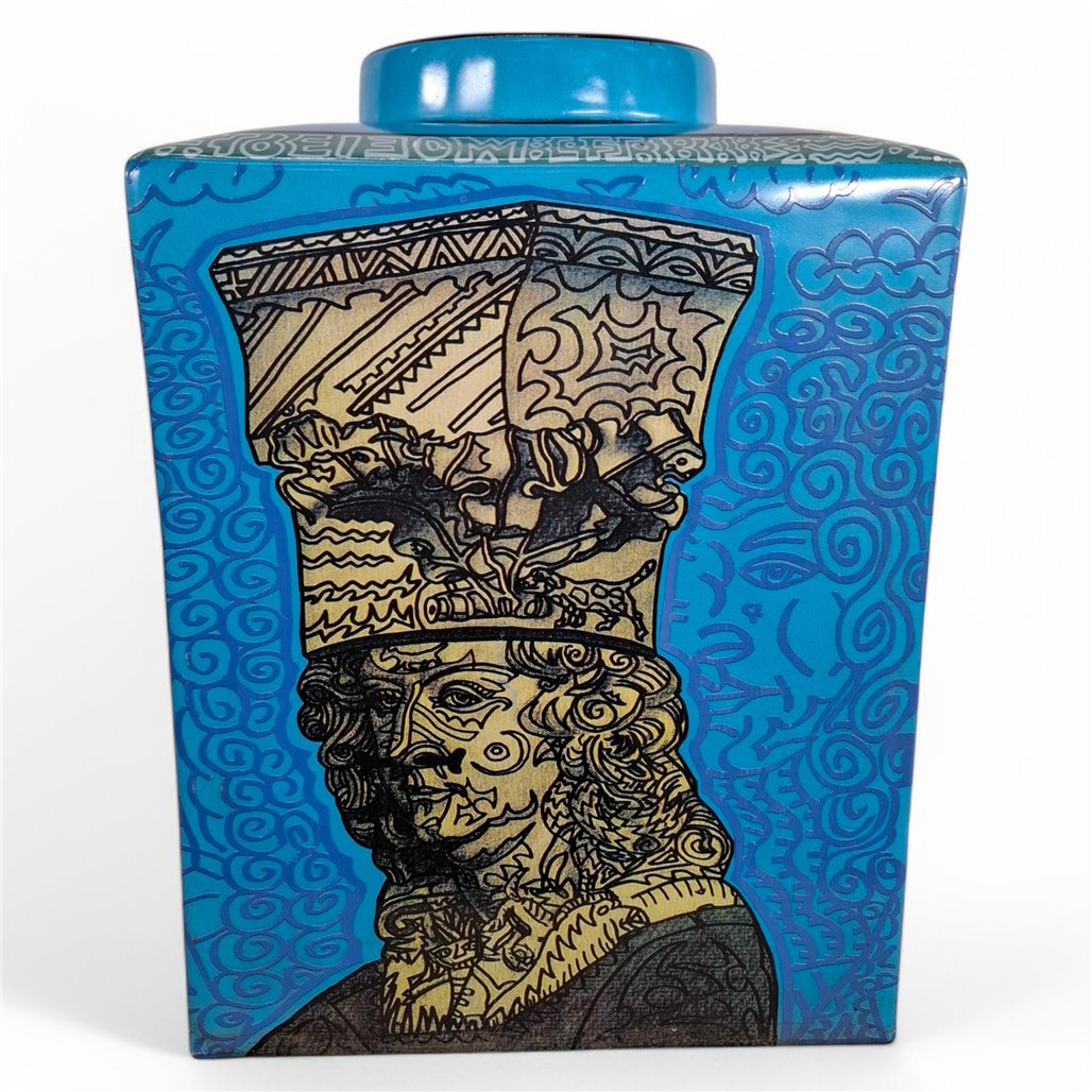 Danny's Fine Porcelain Blue Square Square Jar - CLOSEOUT