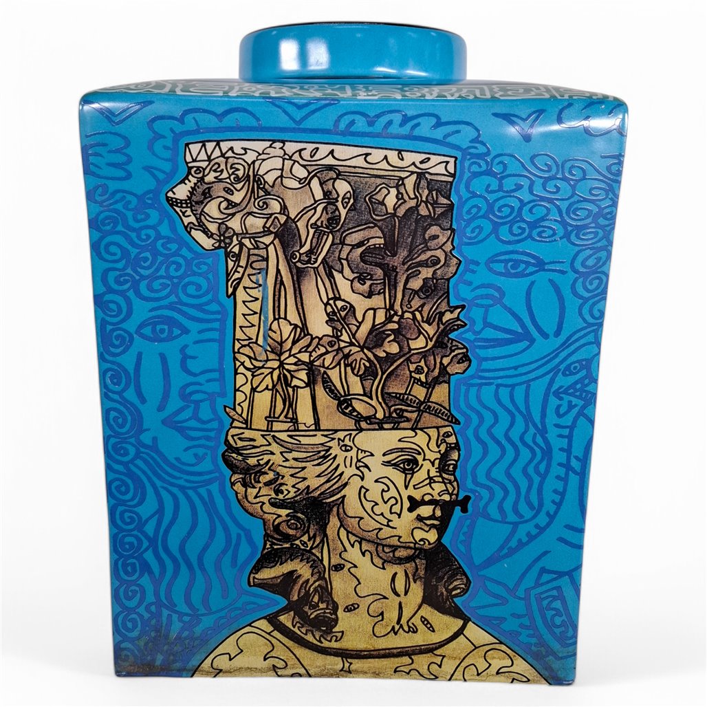 Danny's Fine Porcelain Blue Square Square Jar - CLOSEOUT