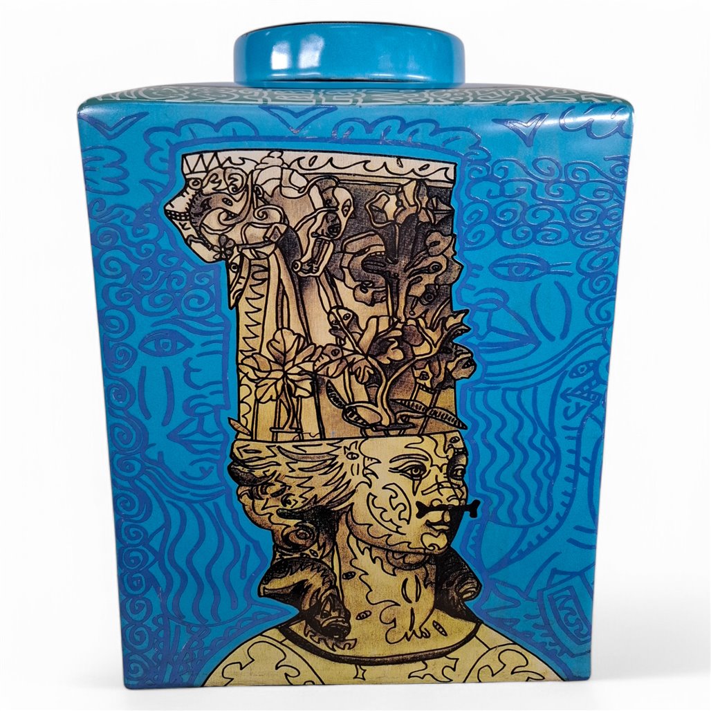 Danny's Fine Porcelain Blue Square Square Jar - CLOSEOUT