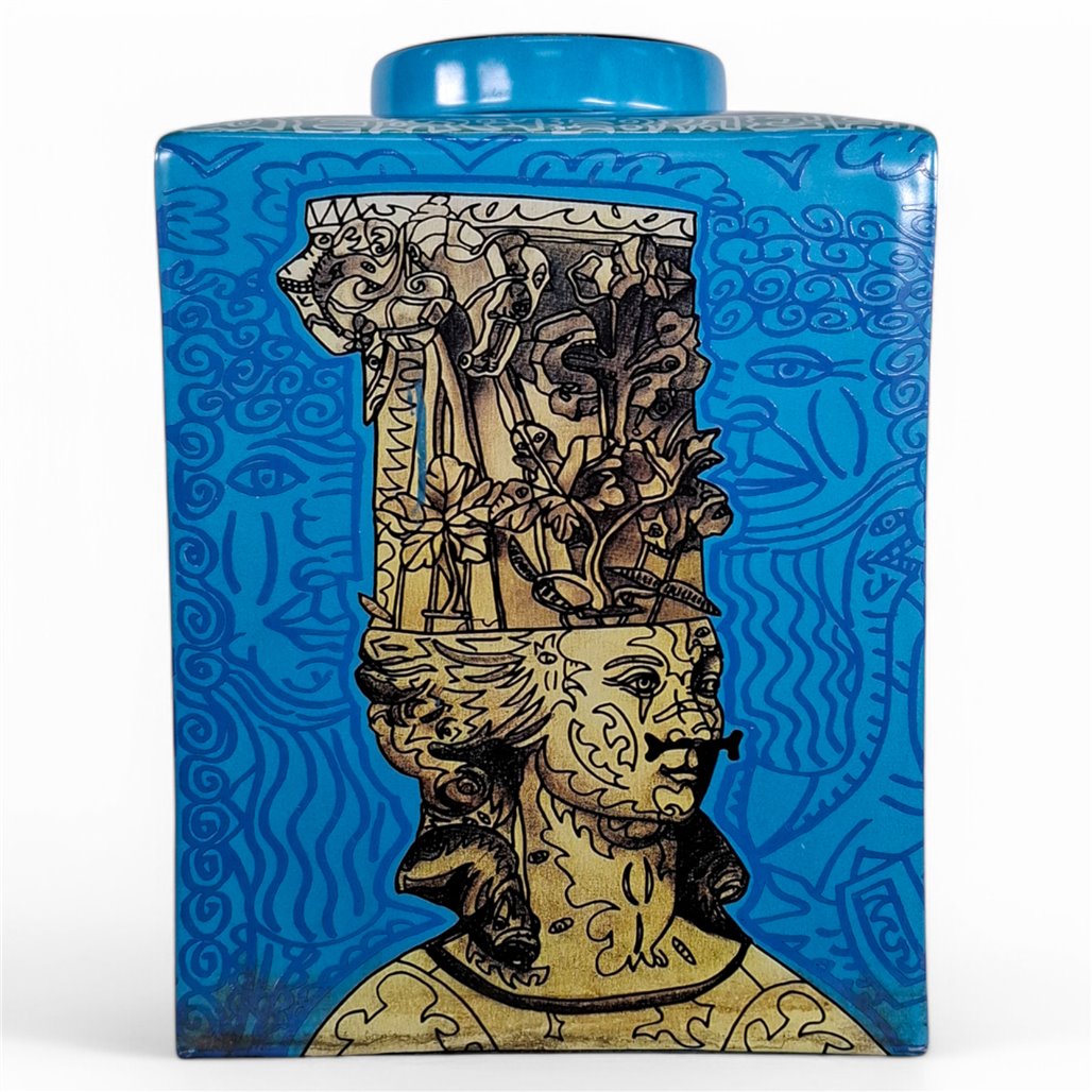 Danny's Fine Porcelain Blue Square Square Jar - CLOSEOUT
