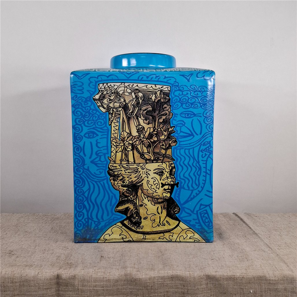 Danny's Fine Porcelain Blue Square Square Jar - CLOSEOUT