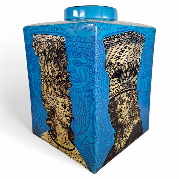 Danny's Fine Porcelain Blue Square Square Jar - CLOSEOUT