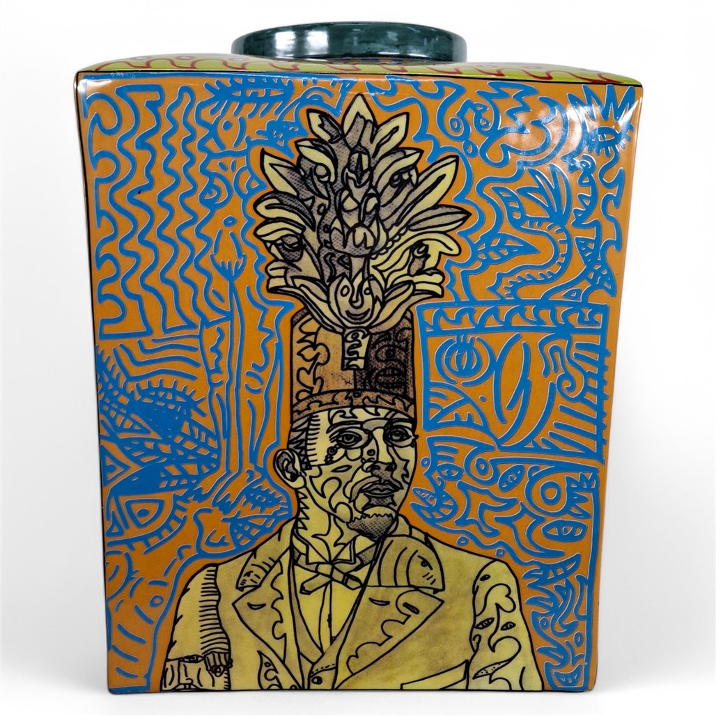Danny's Fine Porcelain Blue Gold Square Jar - CLOSEOUT