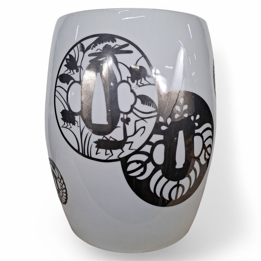 Danny's Fine Porcelain Black White Garden Stool - CLOSEOUT