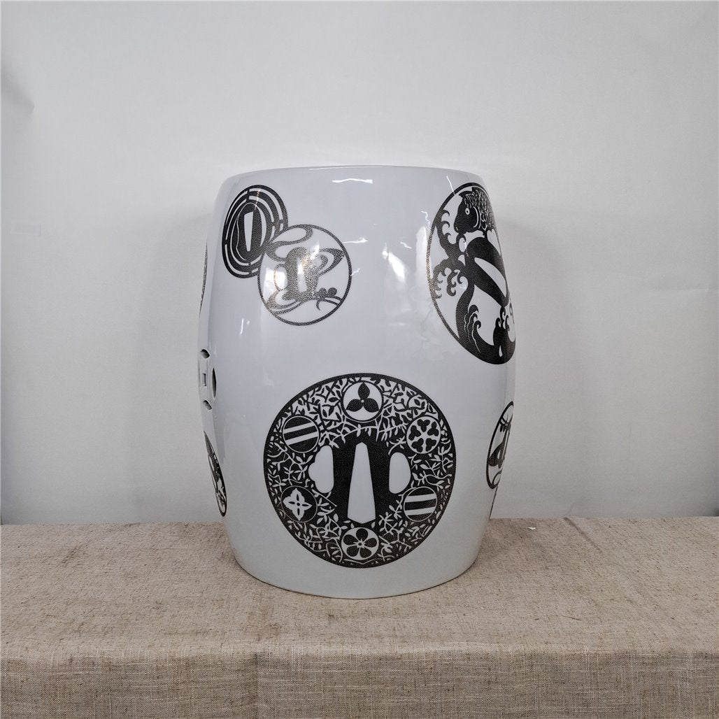 Danny's Fine Porcelain Black White Garden Stool - CLOSEOUT