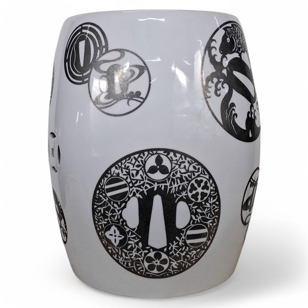 Danny's Fine Porcelain Black White Garden Stool - CLOSEOUT