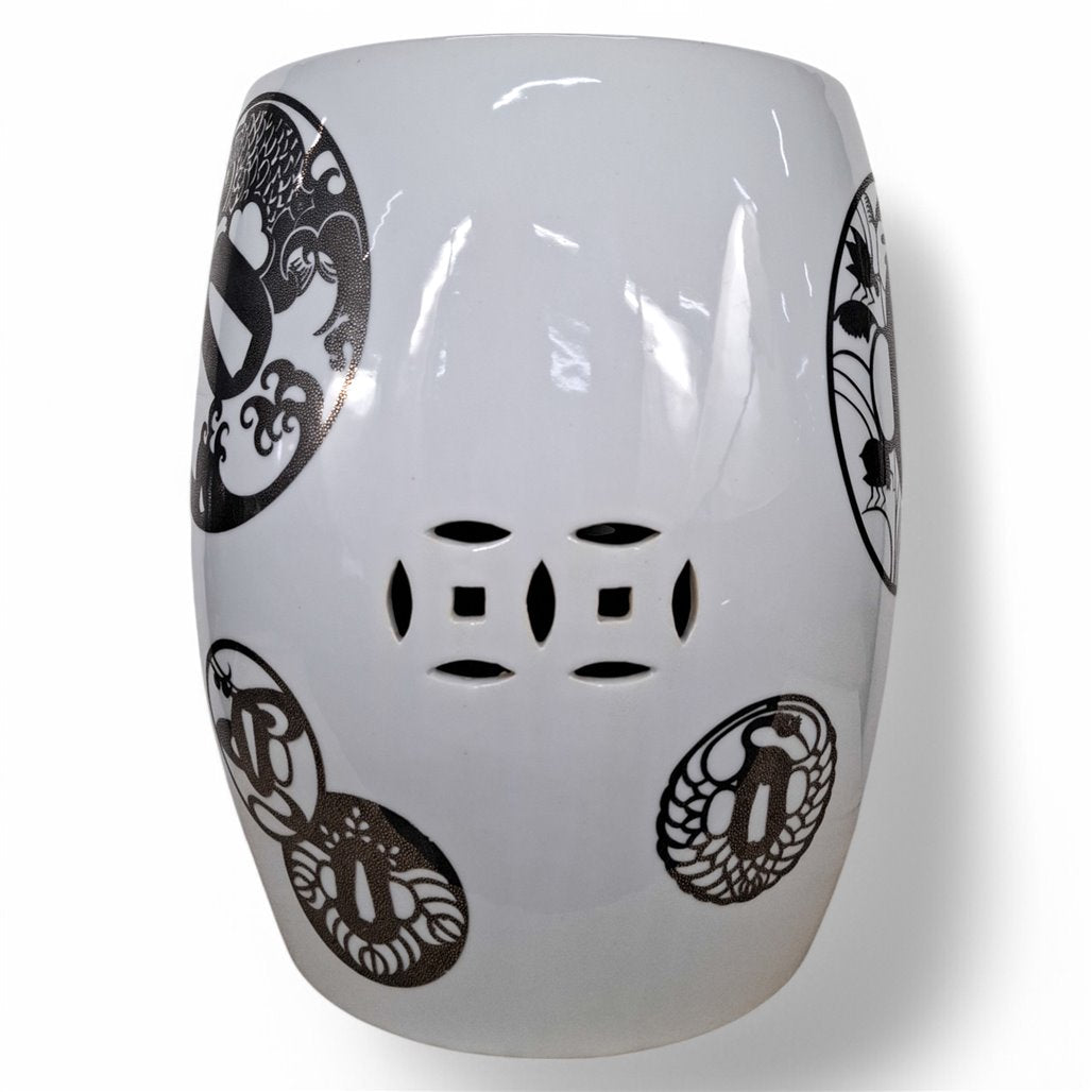 Danny's Fine Porcelain Black White Garden Stool - CLOSEOUT