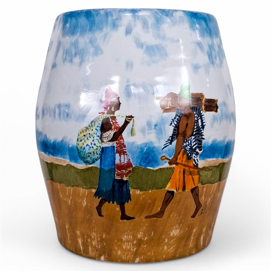 Danny's Fine Porcelain Village Scene Garden Stool - CLOSEOUT