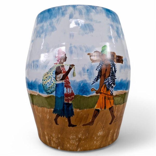 Danny's Fine Porcelain Village Scene Garden Stool - CLOSEOUT