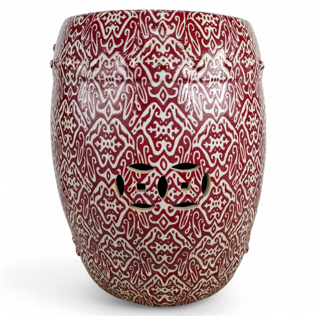 Danny's Fine Porcelain Red Vine Garden Stool - CLOSEOUT