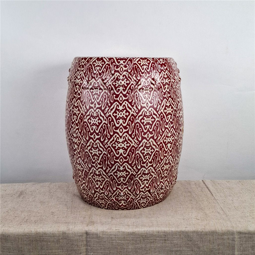 Danny's Fine Porcelain Red Vine Garden Stool - CLOSEOUT