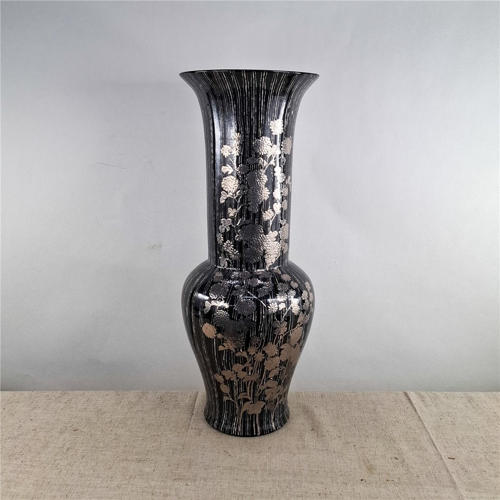 Danny's Fine Porcelain Black Floral Vase - CLOSEOUT