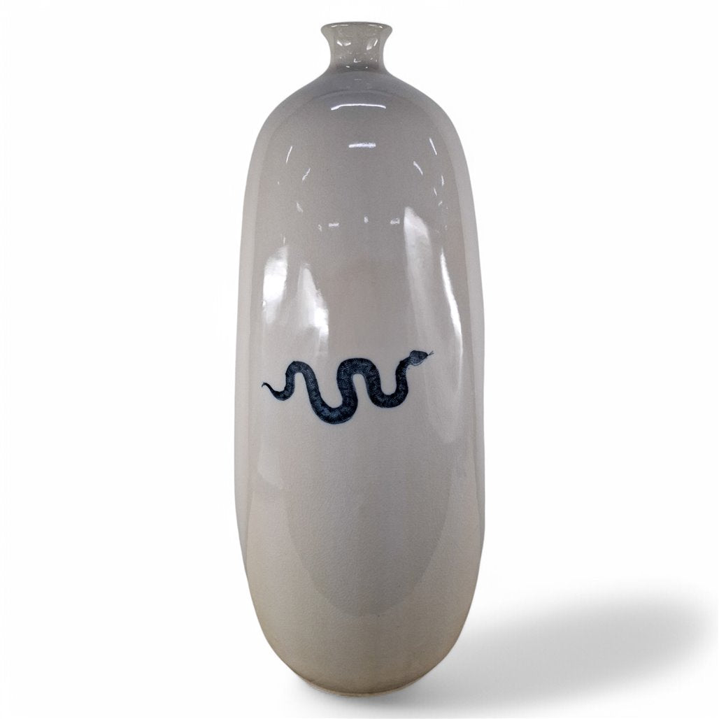 Danny's Fine Porcelain Blue Serpent Bottle Vase - CLOSEOUT