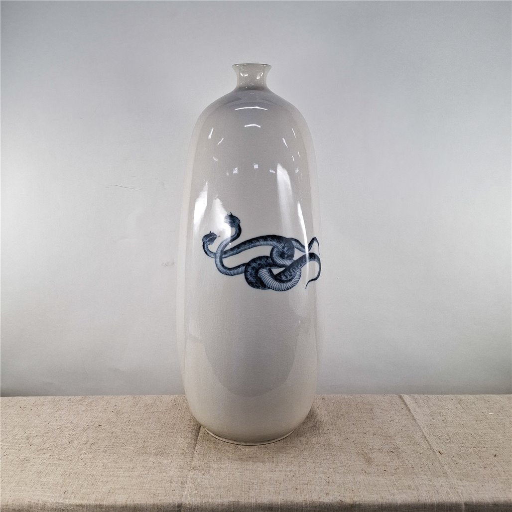 Danny's Fine Porcelain Blue Serpent Bottle Vase - CLOSEOUT