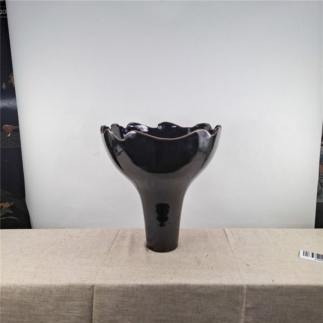 Danny's Fine Porcelain Black Pedestal Bowl - CLOSEOUT