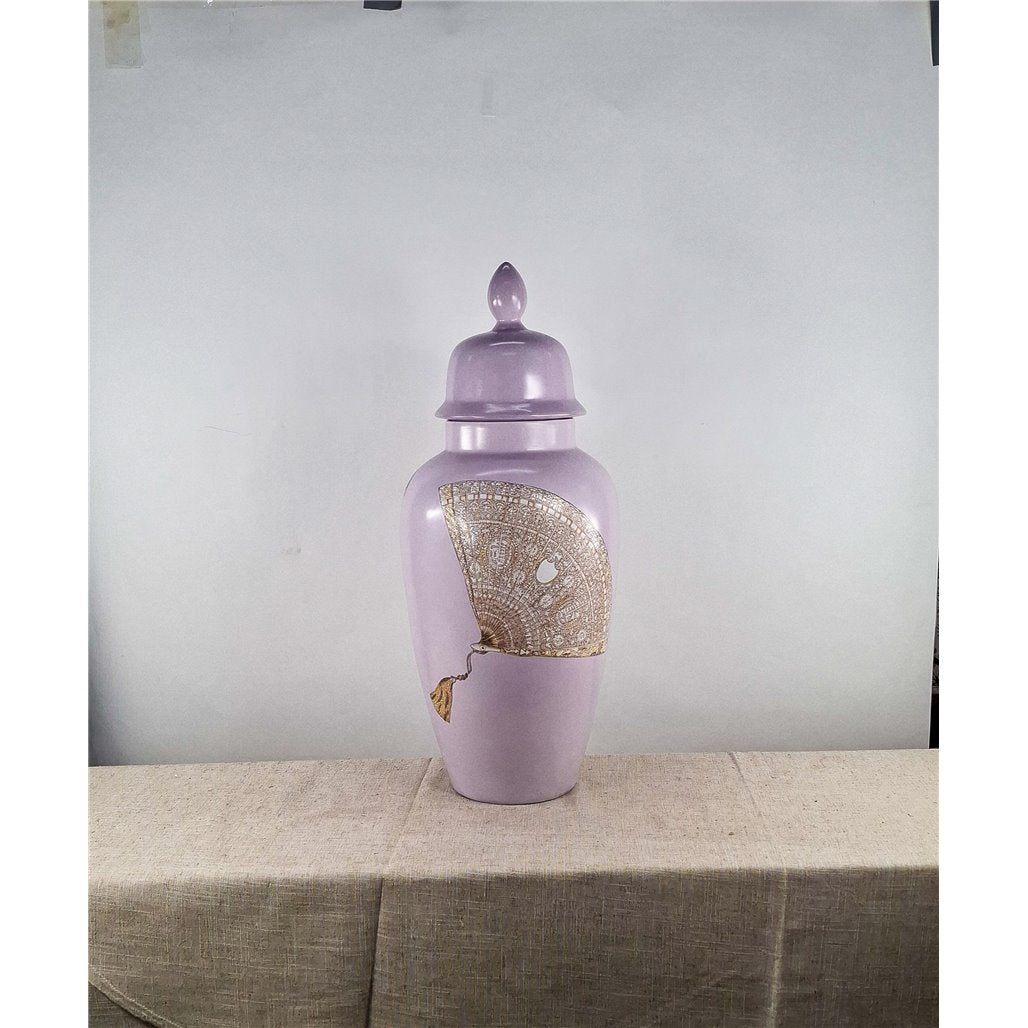 Danny's Fine Porcelain Lavender Fan Covered Jar - CLOSEOUT