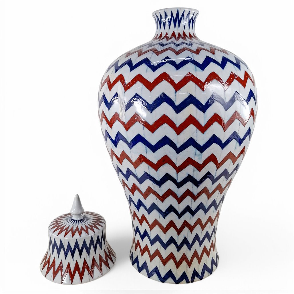 Danny's Fine Porcelain Chevron Covered Jar - CLOSEOUT