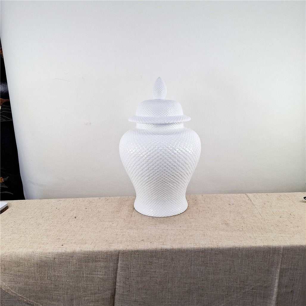 Danny's Fine Porcelain White Fishnet Covered Jar - CLOSEOUT