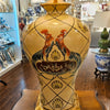 Danny's Fine Porcelain Lamp with Rooster Motif and Lattice Pattern and Bronze Ormolu Base