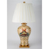 Danny's Fine Porcelain Lamp with Rooster Motif and Lattice Pattern and Bronze Ormolu Base