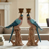 Danny's Fine Porcelain Porcelain Blue Parrot Candle Holder Pair