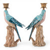Danny's Fine Porcelain Porcelain Blue Parrot Candle Holder Pair