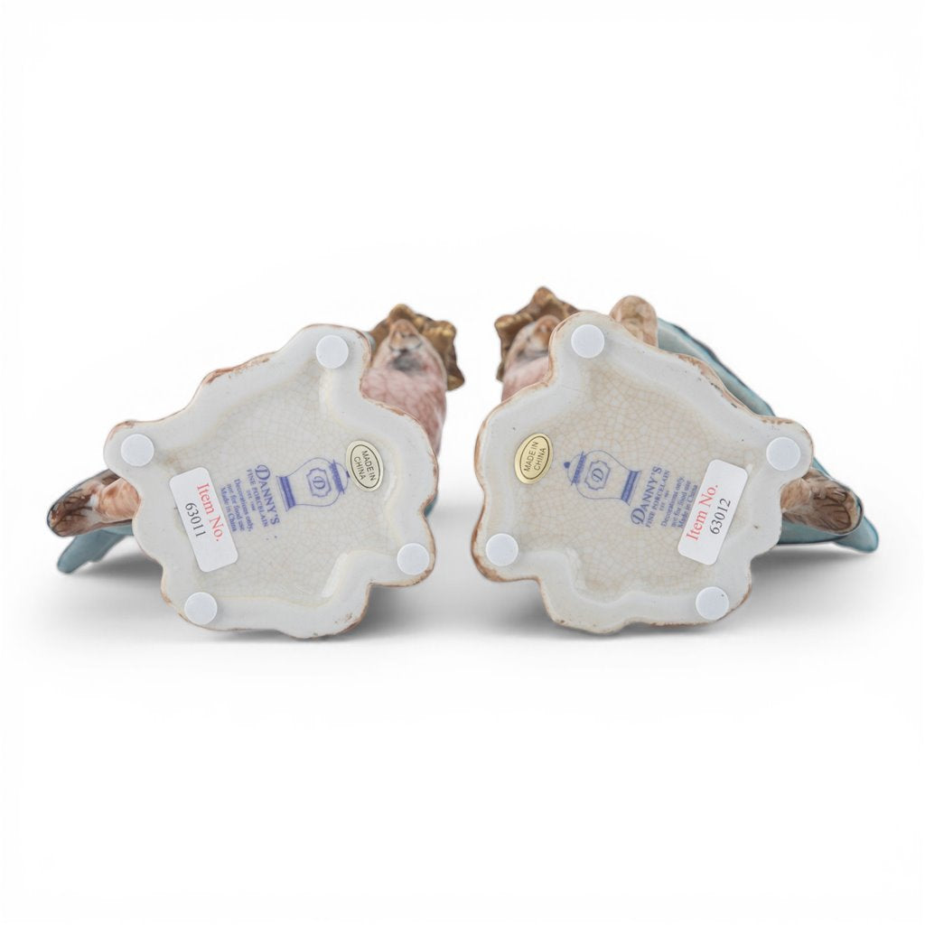 Danny's Fine Porcelain Porcelain Blue Parrot Candle Holder Pair