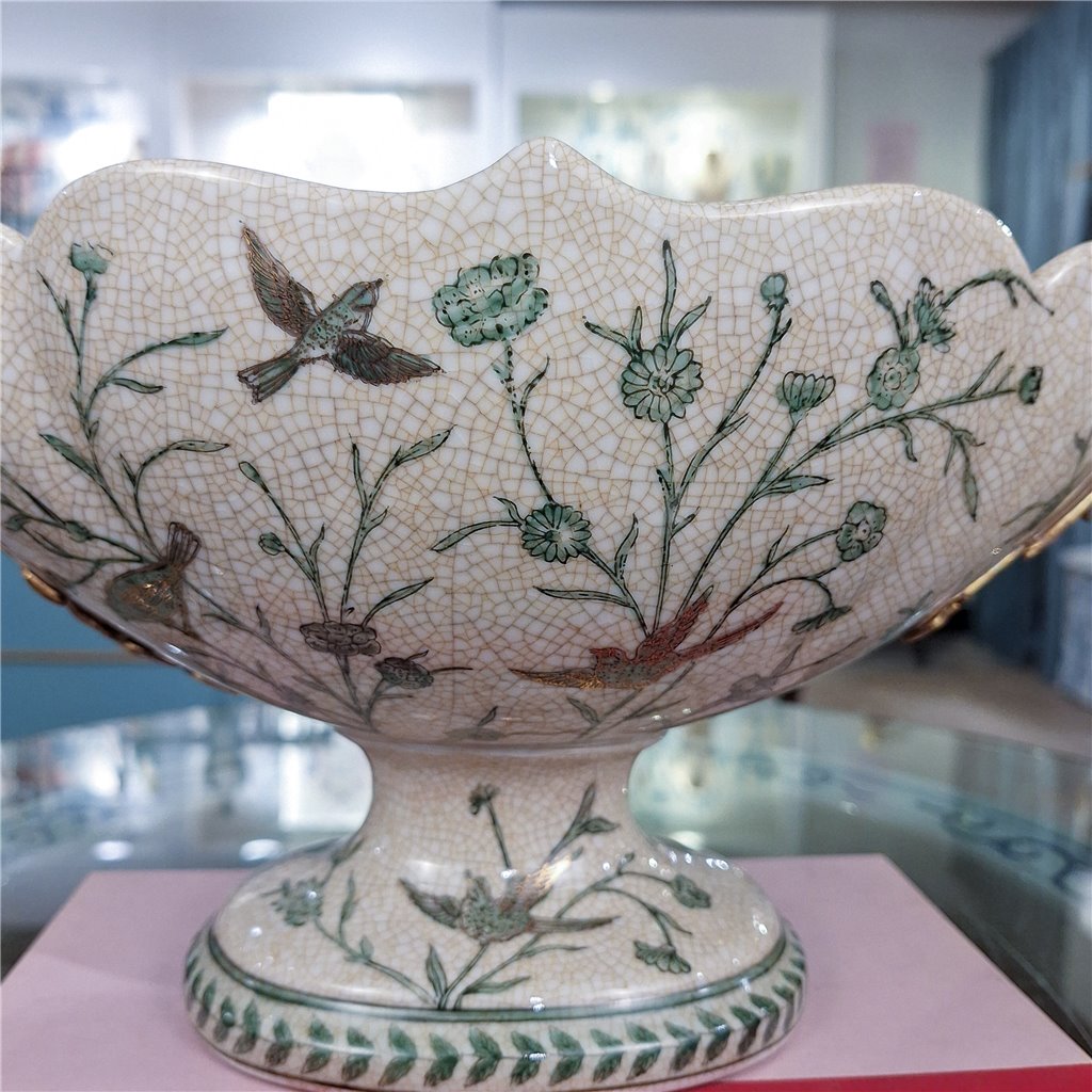 Danny's Fine Porcelain Porcelain Peacock Handle Basin with Bronze Ormolu - Green Bird Collection