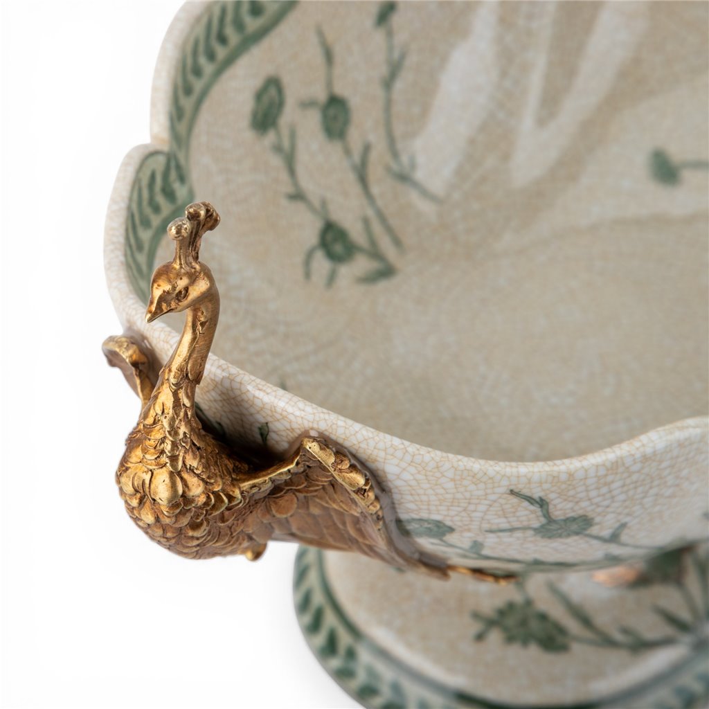 Danny's Fine Porcelain Porcelain Peacock Handle Basin with Bronze Ormolu - Green Bird Collection