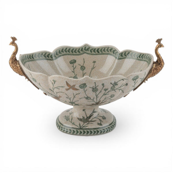Danny's Fine Porcelain Porcelain Peacock Handle Basin with Bronze Ormolu - Green Bird Collection