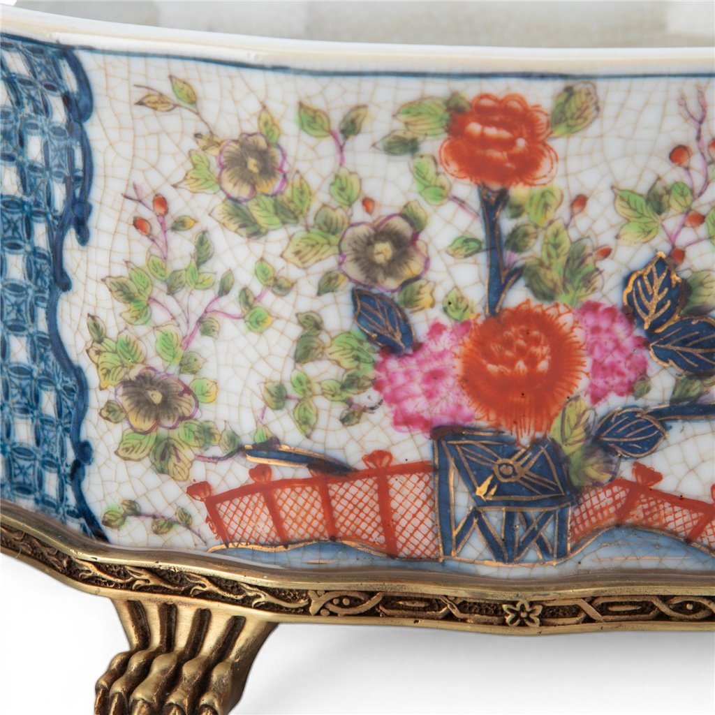 Danny's Fine Porcelain Porcelain Oval Lidded Box with Bronze Ormolu - Garden Trellis