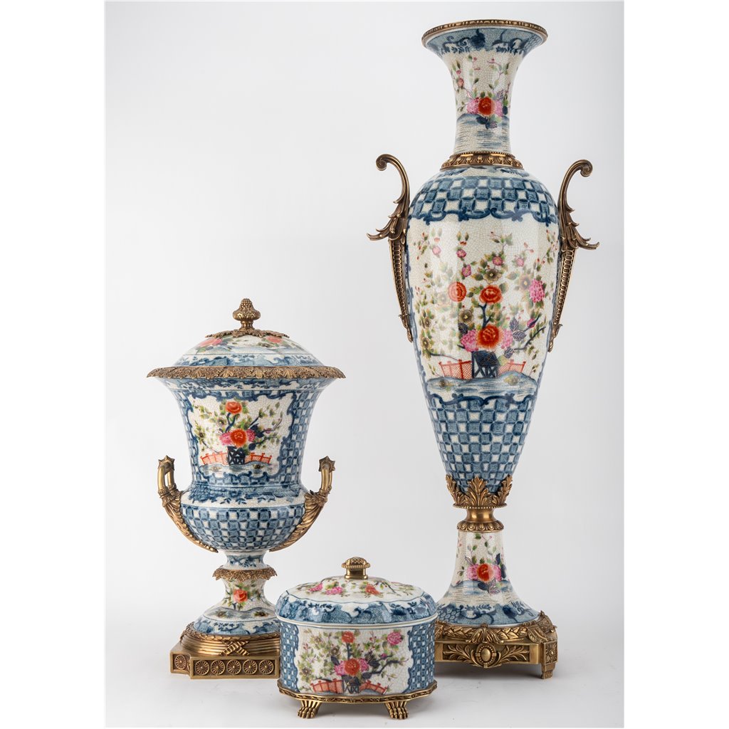 Danny's Fine Porcelain Porcelain Oval Lidded Box with Bronze Ormolu - Garden Trellis