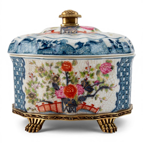 Danny's Fine Porcelain Porcelain Oval Lidded Box with Bronze Ormolu - Garden Trellis