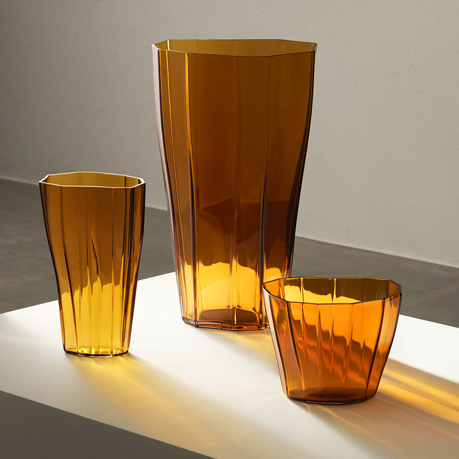 Orrefors Reed Vase Amber Large