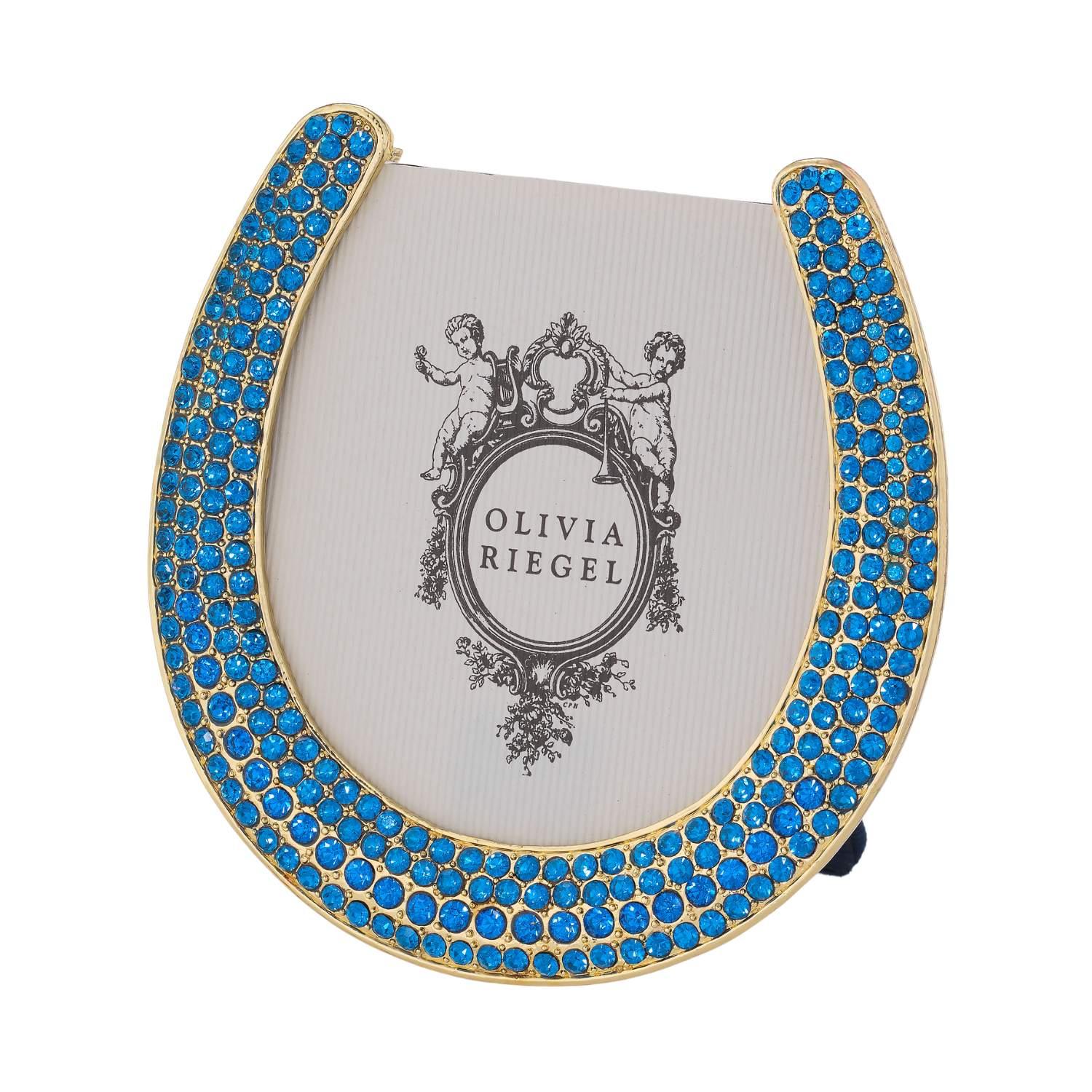 Olivia Riegel Gold Horseshoe Frame with Capri Blue Stones Blue