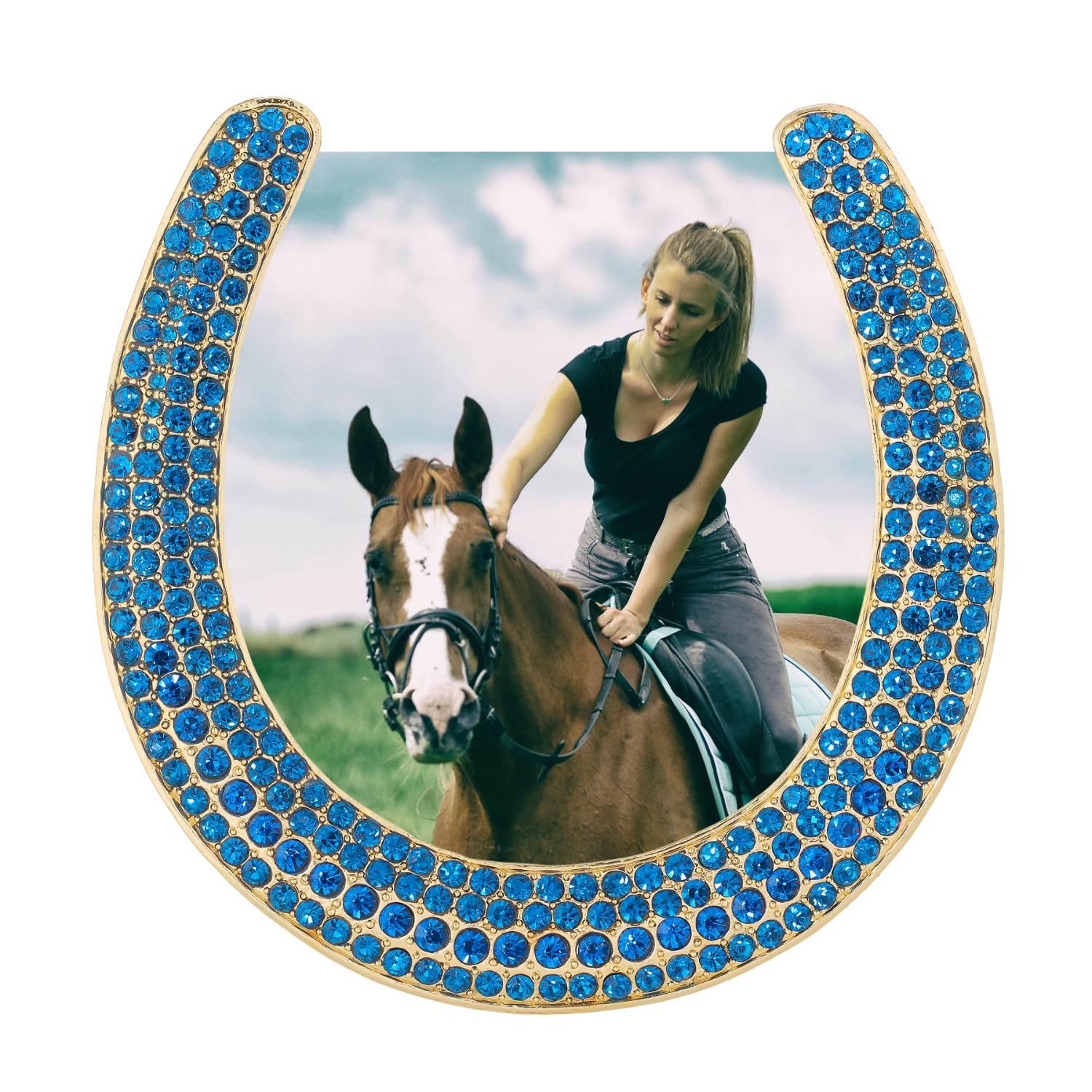 Olivia Riegel Gold Horseshoe Frame with Capri Blue Stones Blue