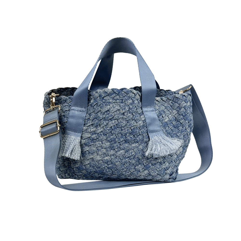 Ahdorned Darcy Woven Denim Tote w/ Self Handles w/ Crossbody Strap Assorted