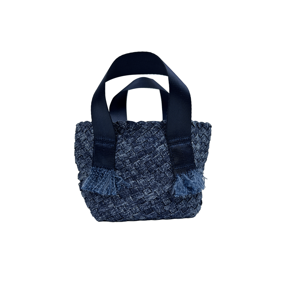 Ahdorned Dora Small Woven Denim Tote w/ Crossbody Strap