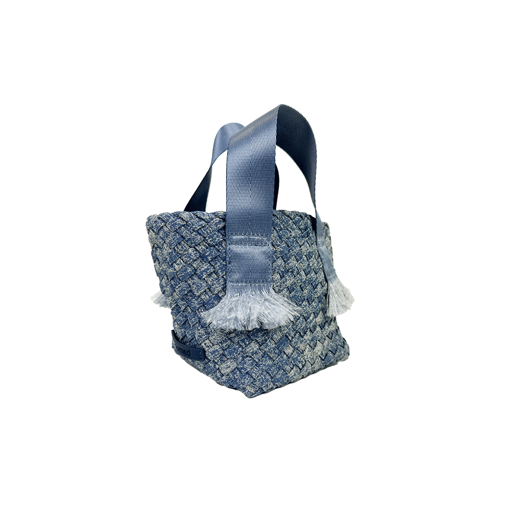 Ahdorned Dora Small Woven Denim Tote w/ Crossbody Strap