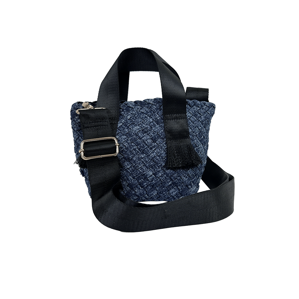 Ahdorned Dora Small Woven Denim Tote w/ Crossbody Strap