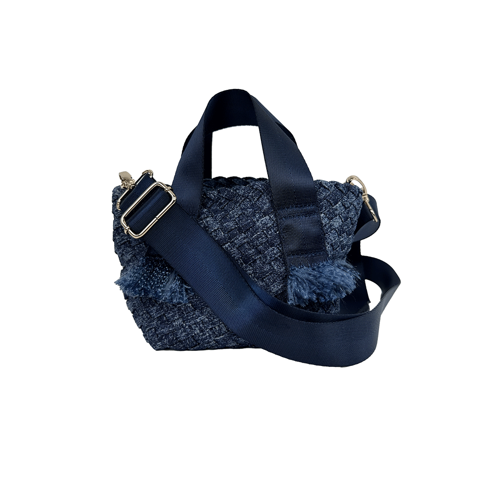 Ahdorned Dora Small Woven Denim Tote w/ Crossbody Strap