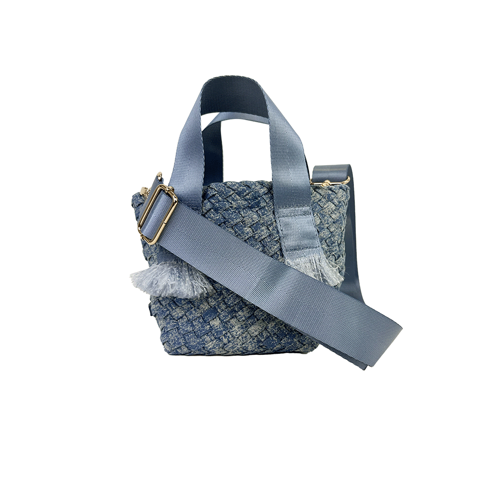 Ahdorned Dora Small Woven Denim Tote w/ Crossbody Strap