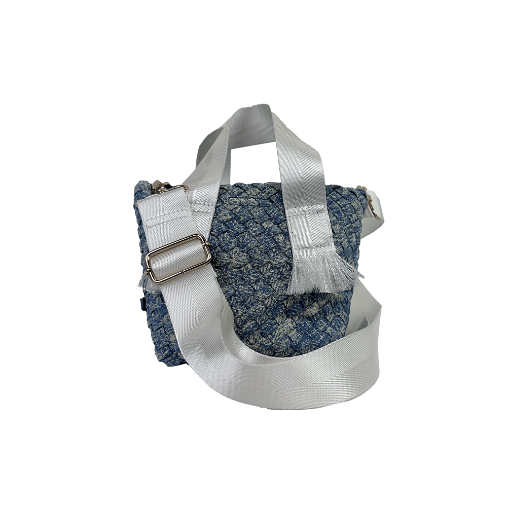 Ahdorned Dora Small Woven Denim Tote w/ Crossbody Strap