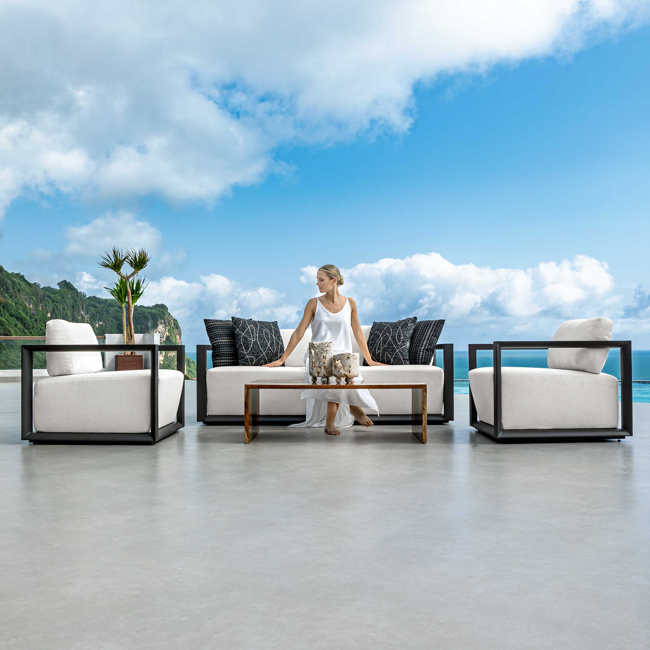 Uttermost Remsen Outdoor Black/Oyster Sofa