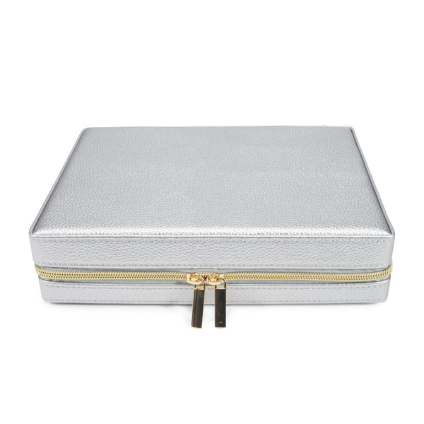 Leah Large Travel Jewelry Case Silver